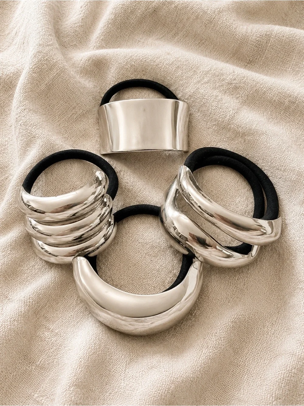 Silver-Tone Sculptural Ponytail Holder | Statement Hair Accessories Set